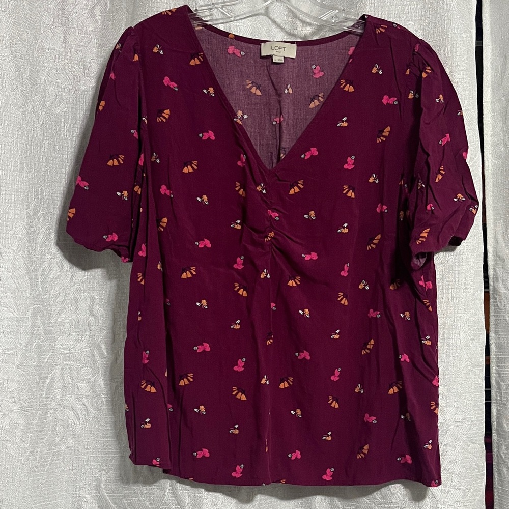 LOFT Women's Plum Floral Blouse